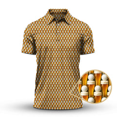 Maxcorners Golf And Beer Pattern Shirts, Funny Golf Shirt For Men, Crazy Golf Polos