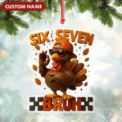 Maxcorners Personalized Six Seven Bruh Turkey Christmas Ornament, Custom Name Trend 67 Cool Turkey with Sunglasses, Funny Christmas Tree Decoration