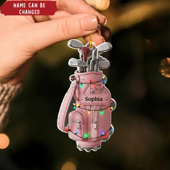 Maxcorners Pink Golf Bag Acrylic Ornament, Personalized Xmas Ornaments, Christmas Tree Ornaments, Gift For Golfer