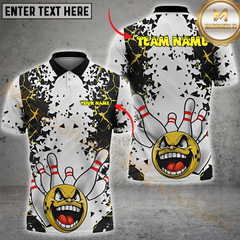 Maxcorners White Chaos Bowling Shirt - Custom Screaming Ball and Flying Pins Multicolor Customized Name, Team Name 3D Shirts