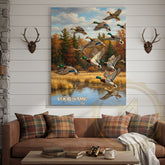 Maxcorners Flying Ducks Autumn Lake Personalized Name Canvas