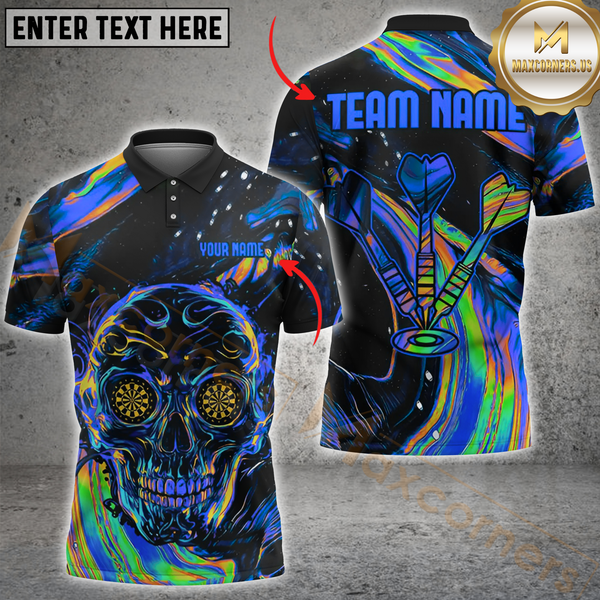 Maxcorners Darts Neon Skull Multicolor Personalized Name, Team Name 3D Shirt