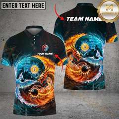 Maxcorners Billiard Fire Dragon Ice Phoenix Yin Yang 9 Ball Customized Name, Team Name 3D Unisex Shirt