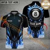 Maxcorners Billiard Ball 8 Stone Flame Multicolor Options Personalized Name, Team Name 3D Polo Shirt (4 Colors)