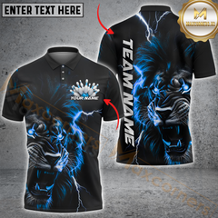 Maxcorners Bowling Lion Thunder Lightning Multicolor Customized Name, Team Name 3D Polo Shirt