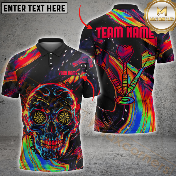 Maxcorners Darts Neon Skull Multicolor Personalized Name, Team Name 3D Shirt