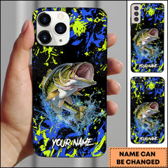 Maxcorners Largemouth Bass Fishing Neon Splash Art Personalized Name 3D Phone Case