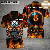 Maxcorners Billiard 8-Ball Pool Skull Fire Multicolor Personalized Name, Team Name 3D Unisex Shirt