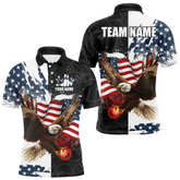Maxcorners Red, White, Blue American Flag Eagle Men Bowling Shirt Custom Patriotic Black Camo Bowling Team Jersey LM184
