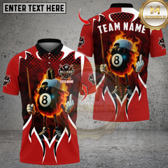 Maxcorners Billiards Flaming 8-Ball Cool Multicolor Customized Name, Team Name 3D Shirts