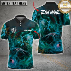 Maxcorners Skull Flame Bowling Jersey Multicolor Option Personalized Name, Team Name 3D Polo Shirt