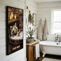 Maxcorners Relaxing Raccoon Spa Bath with Wine and Cucumber Eyes Personalized Canvas Wall Art