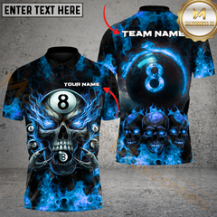 Maxcorners Billiard 8-Ball Pool Skull Fire Multicolor Personalized Name, Team Name 3D Unisex Shirt