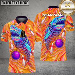 Maxcorners Bowling Shirt Deep Sea Shark Neon Style Multioptions Personalized Name, Team Name Unisex 3D Shirt (4 Colors)