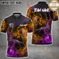 Maxcorners Skull Flame Bowling Jersey Multicolor Option Personalized Name, Team Name 3D Polo Shirt