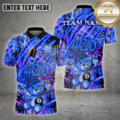 Maxcorners Billiard Shirt 8 Ball Purple Electric 420 Bear Design Multi Options Personalized Name, Team Name 3D Shirt