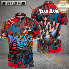 Maxcorners Ball And Pins Graffiti Bowling Crew Jersey Multicolor Options Personalized Name, Team Name 3D Shirt