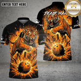 Maxcorners Bowling Shirt Leaping Tiger Fire Effect Multicolor Options Personalized Name, Team Name 3D Shirt (4 Colors)