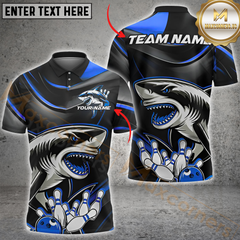 Maxcorners Bowling Angry Shark Multicolor Customized Name, Team Name 3D Polo Shirt