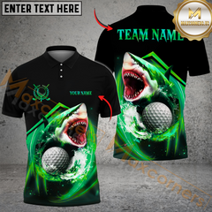 Maxcorners Shark Attack Golf Polo Shirt, Custom Name & Team Name 3D Shirts