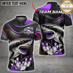 Maxcorners Bowling Angry Shark Multicolor Customized Name, Team Name 3D Polo Shirt