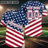 Maxcorners Grunge USA Flag Baseball Jersey For Men - Custom Patriotic Shirt With Name & Numbe LM2608