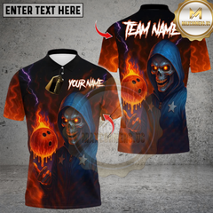Maxcorners Bowling Grim Reaper Skull Flame Multioptions Personalized Name, Team Name Unisex 3D Shirts