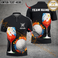 Maxcorners Colorful Wine Glass Golf Polo Shirt, Custom Name & Team Name 3D Shirts