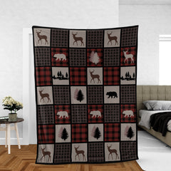Maxcorners Rustic Hunting Cabin Fleece Blanket – Deer, Bear & Pine Tree - Cozy Gift for Hunters & Nature Lovers LM1611