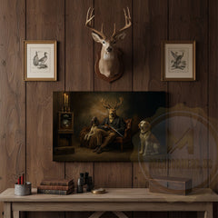 Maxcorners Deer Gentleman with Hunting Dogs in Rustic Room Wrapped Canvas