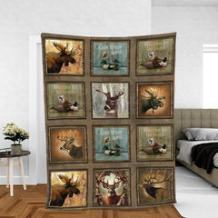 Maxcorners Rustic Wildlife Cabin Lodge Fleece Blanket – Deer, Moose, and Duck Hunting Retreat Fleece Blanket LM1611