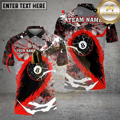 Maxcorners Billiards Ball 8 Lightning Stains Personalized Name Shirt Red TU0808