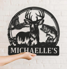 Maxcorners Personalized Hunting Metal Sign WITH LED/WITHOUT LED - Deer, Duck & Fish Wildlife Wall Art, Rustic Cabin Decor for Hunters LM0110