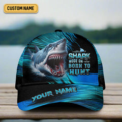 Maxcorners Shark Mode On Born To Hunt, Fishing Hook Hat, Fishing Trucker Hat, Fishing Cap For Men, Fishing Gifts For Dad