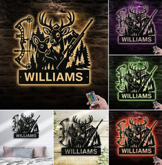 Maxcorners Personalized Deer Hunting Metal Sign WITH LED/WITHOUT LED – Bow & Rifle Wall Decor for Hunters LM0110