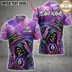 Maxcorners Billiard 8-Ball Pool Thunder Skull Multicolor Customized Name, Team Name 3D Shirt