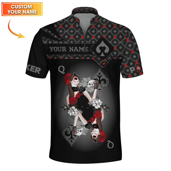 Men's Poker Shirt, Queen Of Spades Clothing Custom Name, Funny Poker T-Shirts