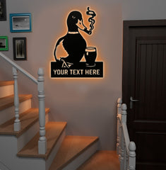 Maxcorners Personalized Funny Duck Metal Sign WITH LED/WITHOUT LED – Unique Hunting Lodge Wall Decor, Gift for Hunters LM0110