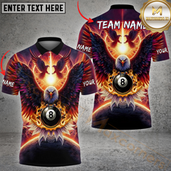 Maxcorners Billiard 8 Ball Pool Hawk Pattern Multicolor Customized Name, Team Name 3D Polo Shirt