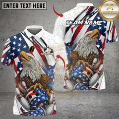 Maxcorners Bowling American Eagle Flag Patriot Personalized Name, Team Name 3D Shirt