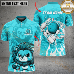 Maxcorners Bowling Cute Lion Multicolor Customized Name, Team Name 3D Shirts