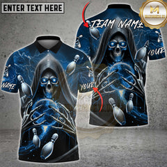 Maxcorners Bowling Shirt Skull Grim Reaper Lightning Multioptions Personalized Name, Team Name Unisex 3D Shirt