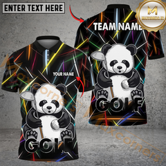 Maxcorners Neon Panda Swing Golf Polo Shirt, Customized Name & Team Name 3D Shirts (4 Colors)
