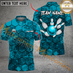 Maxcorners Bowling Jersey Hexagon Strike Multicolor Option Customized Name, Team Name 3D Polo Shirt