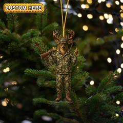 Maxcorners Personalized Camo Deer Hunter Attitude Hunting Acrylic Christmas Ornament And Keychain Custom Gift For Hunters 2D Flat
