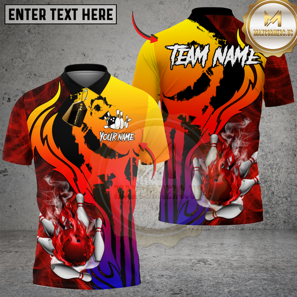 Maxcorners Bowling Fire Flame Punisher Skull Personalized Name 3D Unisex Shirt
