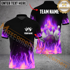 Maxcorners Ball And Pins Fire Bowling Jersey Multicolor Option Customized Name, Team Name 3D Polo Shirt