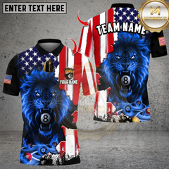 Maxcorners Billiard US Flag Lion With 8 Ball Pool Multicolor Customized Name, Team Name 3D Shirt
