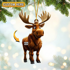 Maxcorners Personalized Cartoon Moose Xmas Hunting Acrylic Christmas Ornament And Keychain Custom Gift For Hunters 2D Flat