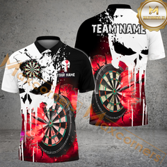 Maxcorners Darts Punished Skull Flame Mutilcolor Option Customized Name, Team Name 3D Shirt